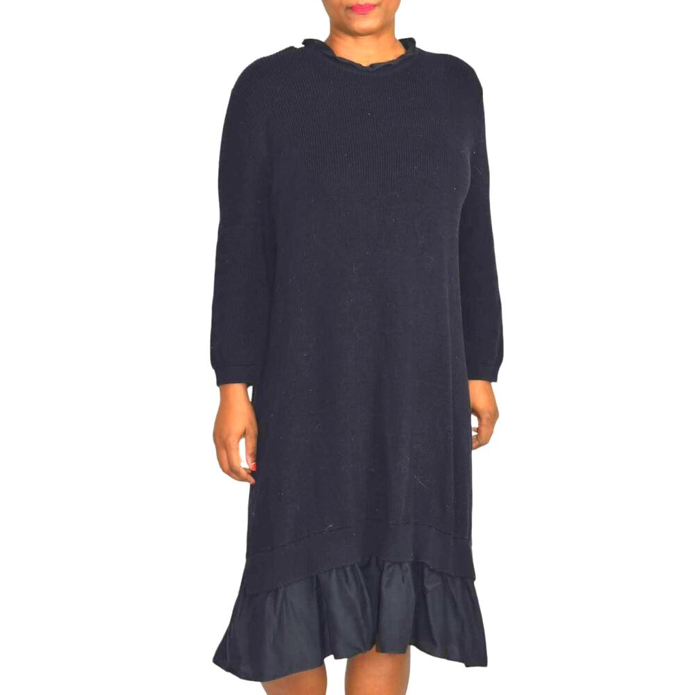 COS Sweater Dress Blue Navy Ruffle Hem Knit Ruched Overlay Layered Size Large - Picture 13 of 14